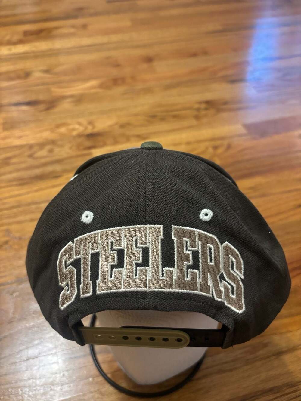 Pittsburgh Steelers NFL Snapback Hat Cap Grey Brown Green Vintage Spell Out